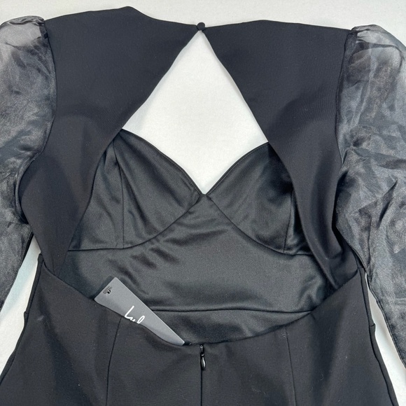 Lulus Black Bodycon Mini Dress Womens Size Large Balloon Sleeve Nwt Open Back - Picture 14 of 15
